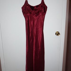 Really long beautiful red silky dress